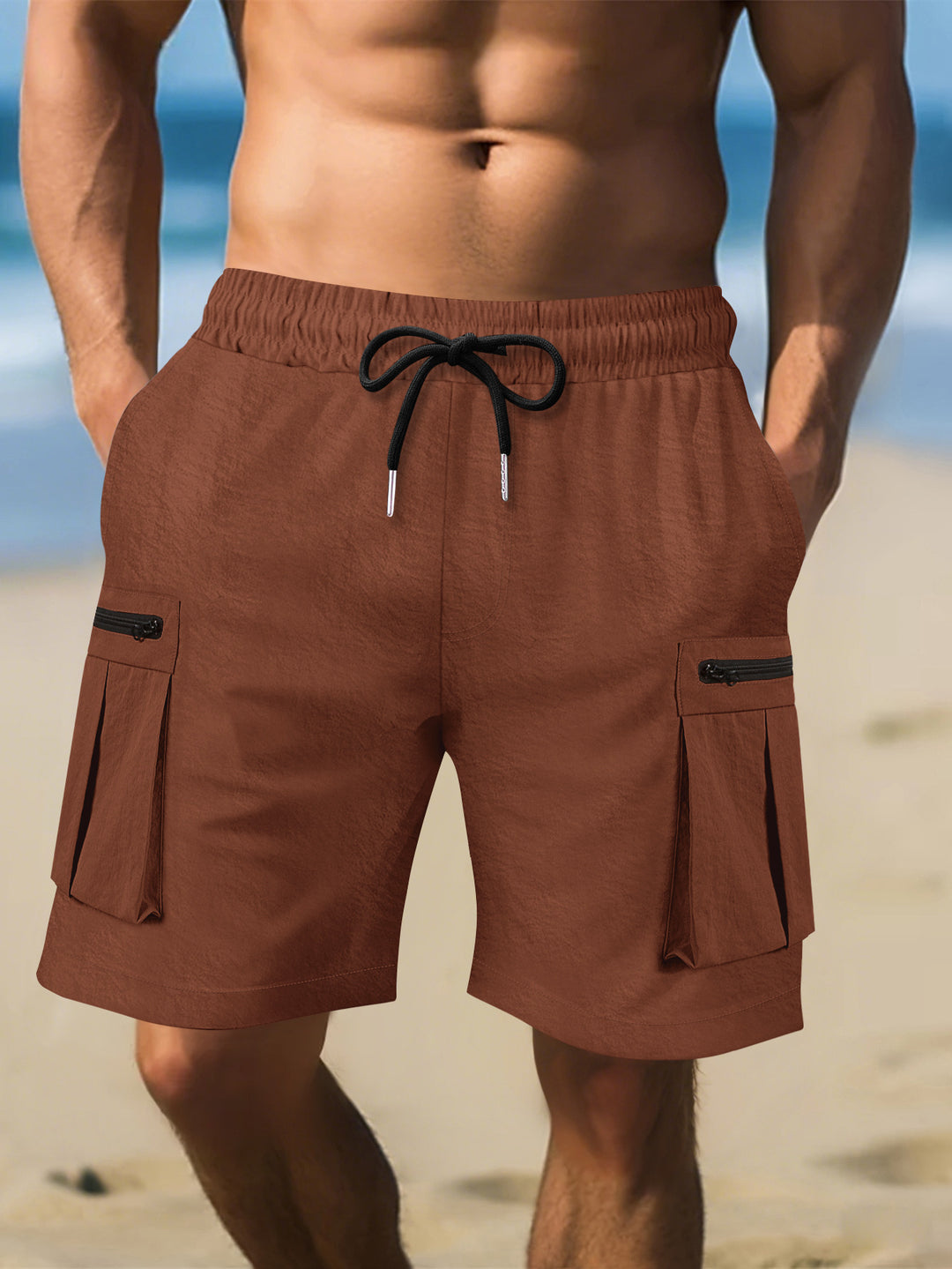 Herren Cargo-Shorts mit praktischen Reißverschlusstaschen und elastischem Bund Aliams