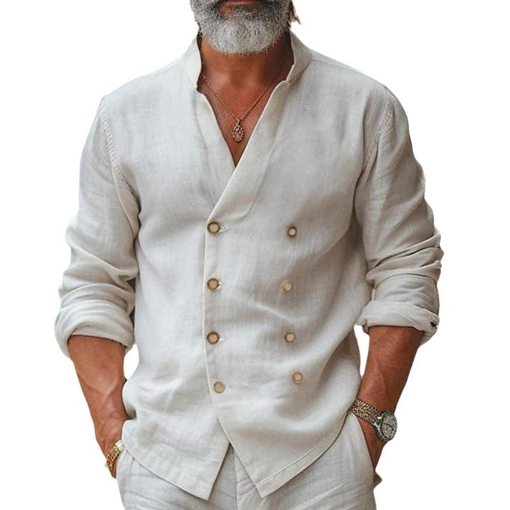 Herren elegantes Leinenhemd mit doppelter Knopfleiste Aliams