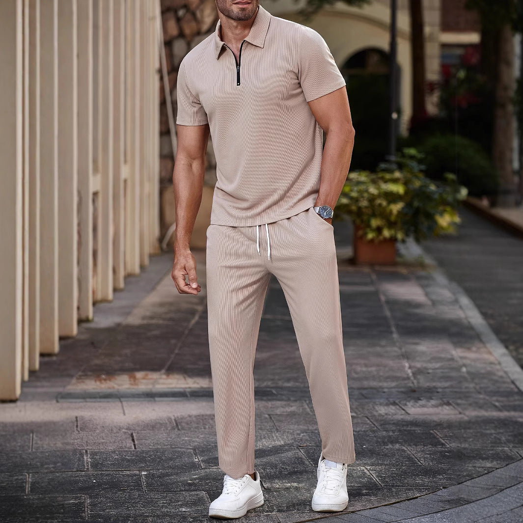 Herren Sportliches Kurzarm-Set mit Kragen und Reißverschluss Aliams