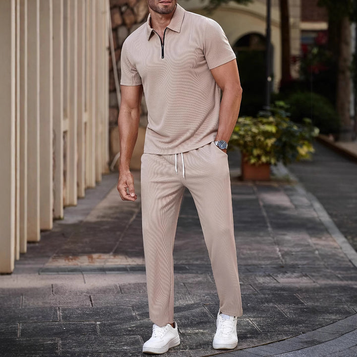 Herren Sportliches Kurzarm-Set mit Kragen und Reißverschluss Aliams