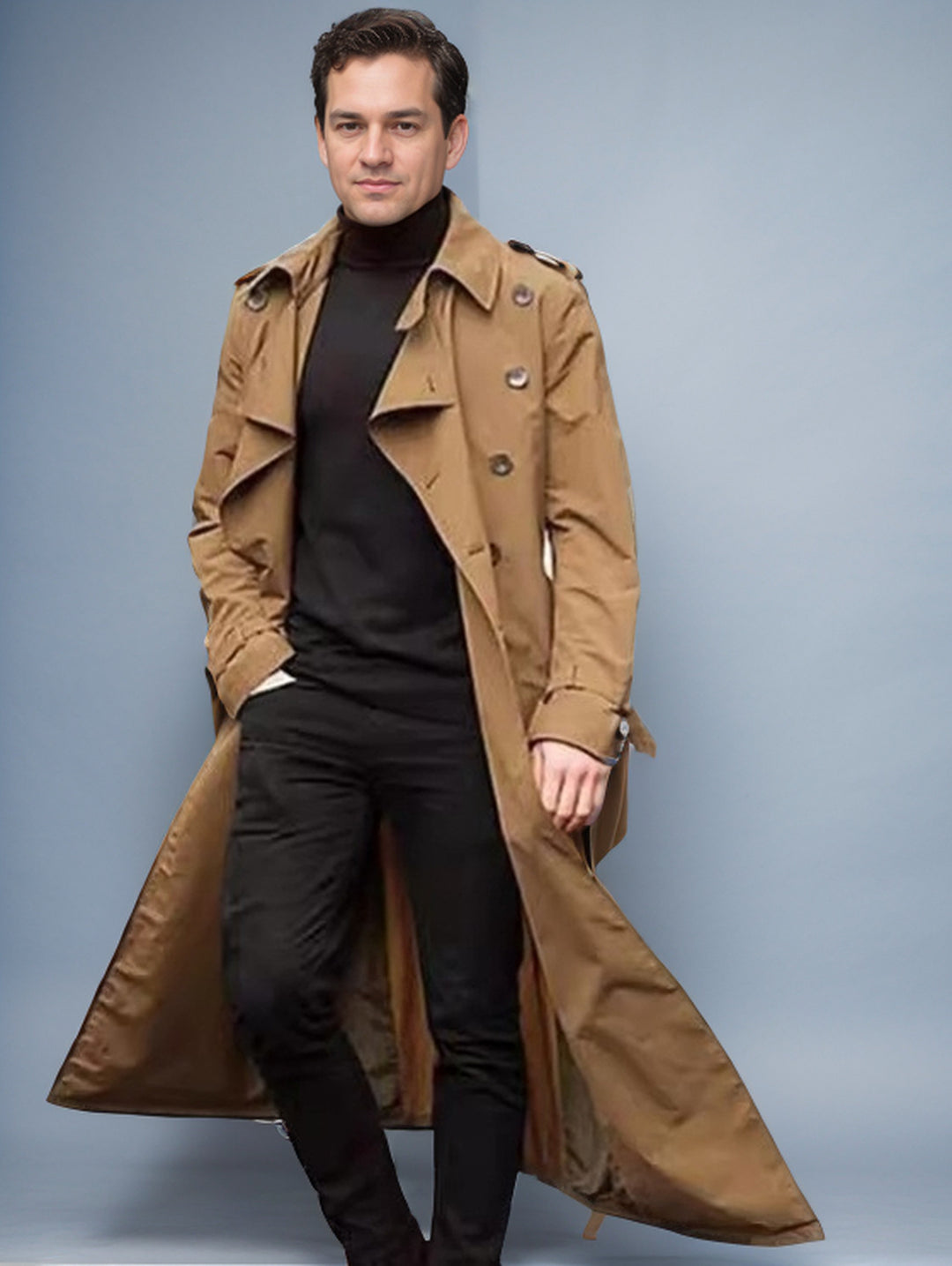 Herren eleganter Trenchcoat mit doppelter Knopfleiste und modernem Schnitt Aliams
