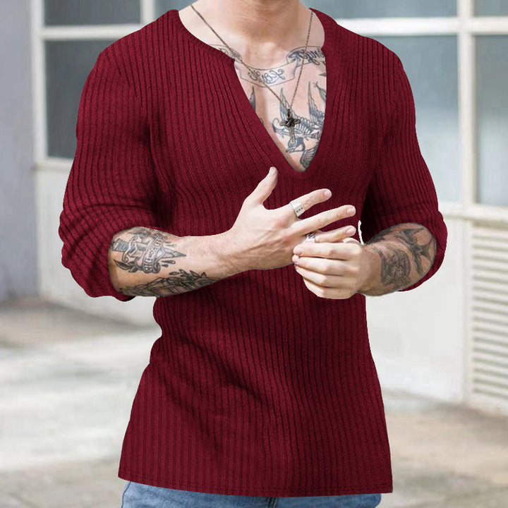 Herren Strickpullover mit V-Ausschnitt und Rippenstruktur Aliams