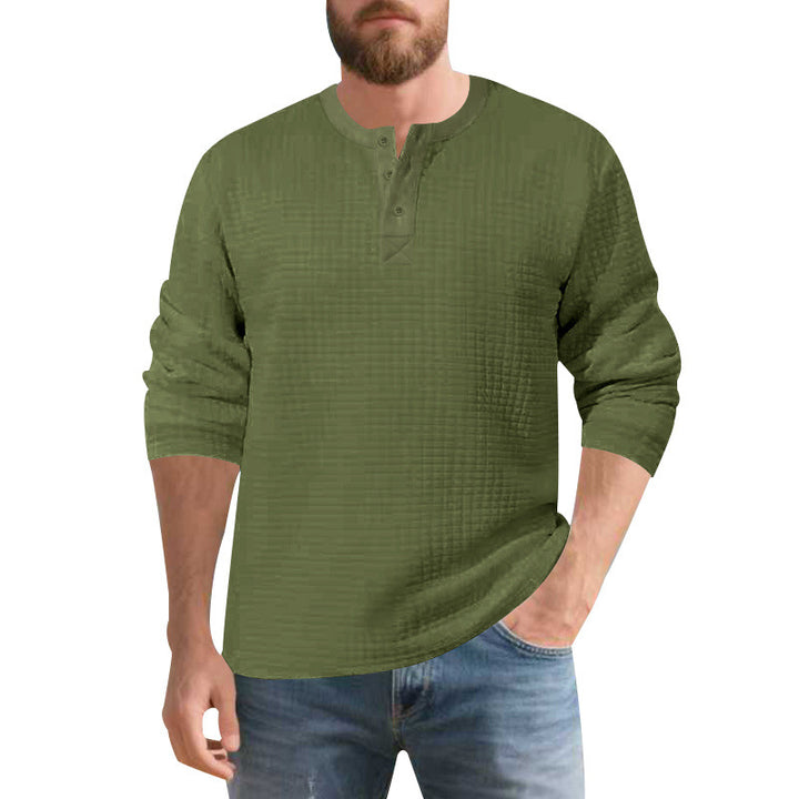 Herren stilvolles Langarm-Henley-Shirt mit strukturierter Oberfläche Aliams