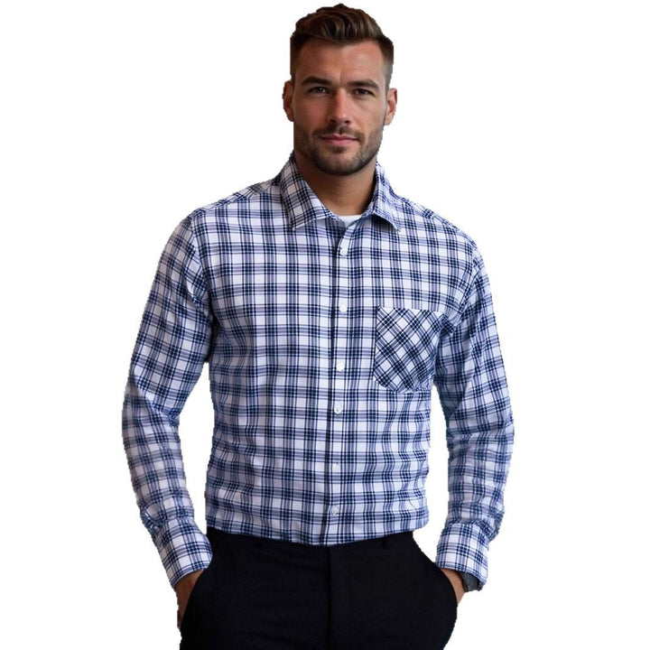 Herren Karo Langarmhemd mit Brusttasche Aliams