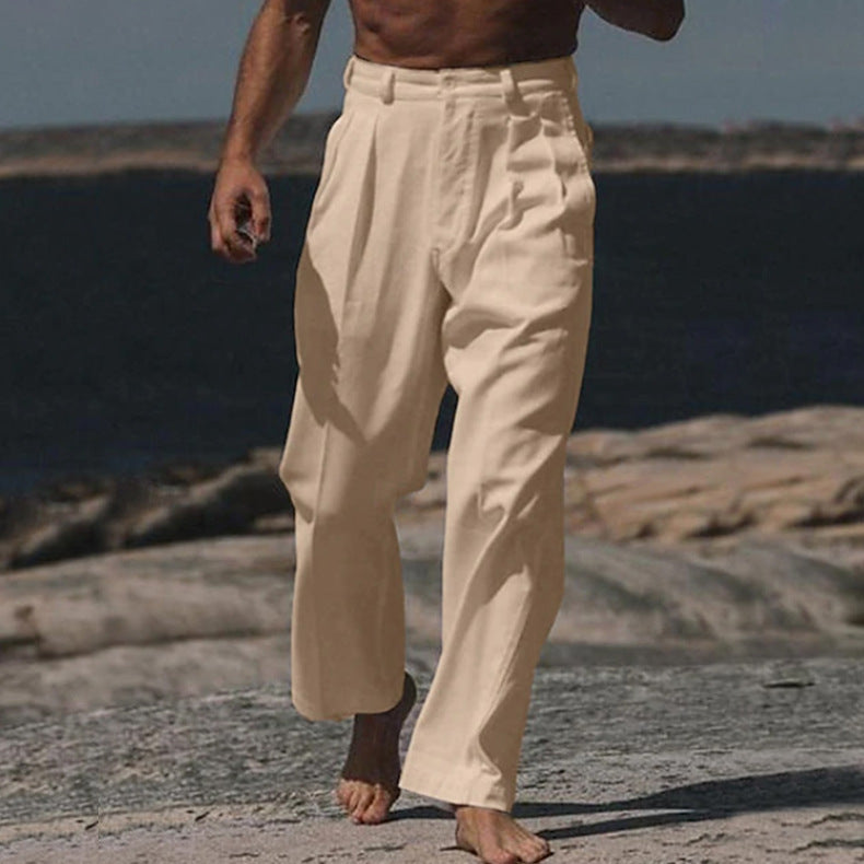 Herren elegante Leinenhose mit weitem Schnitt und hohem Tragekomfort Aliams