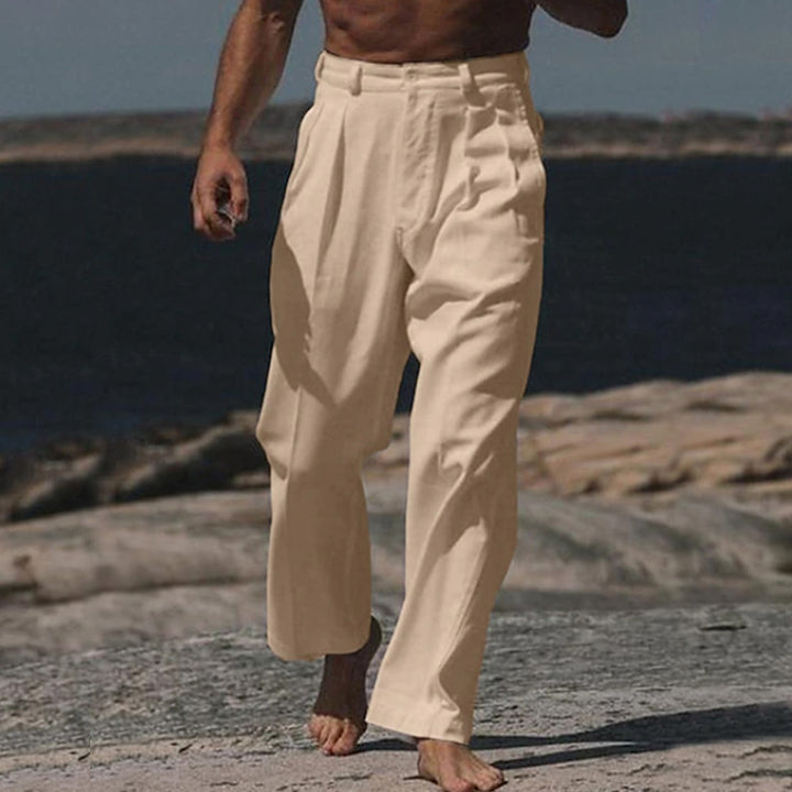 Herren elegante Leinenhose mit weitem Schnitt und hohem Tragekomfort Aliams