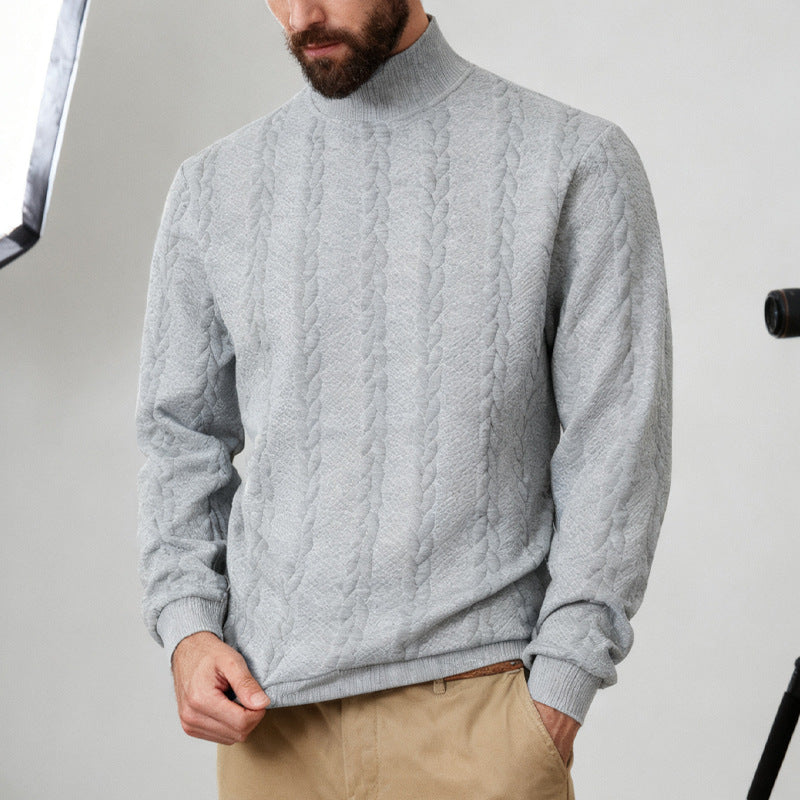 Herren Strickpullover mit hohem Kragen und Zopfmuster Aliams