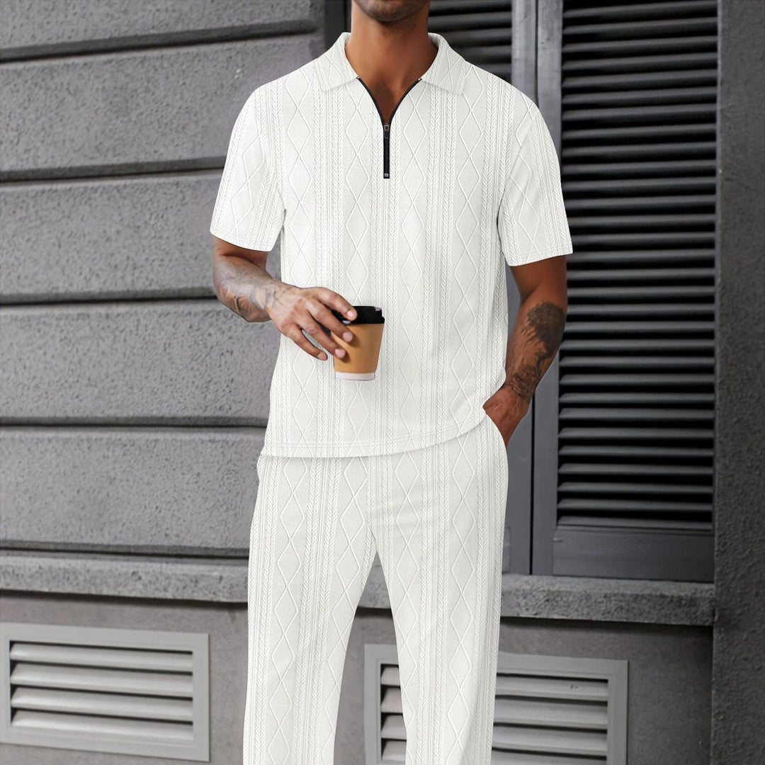 Herren Kurzarm-Jumpsuit mit strukturiertem Zipper-Design Aliams