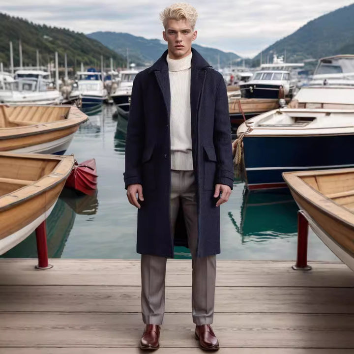 Herren eleganter Langmantel im Hahnentrittmuster Aliams