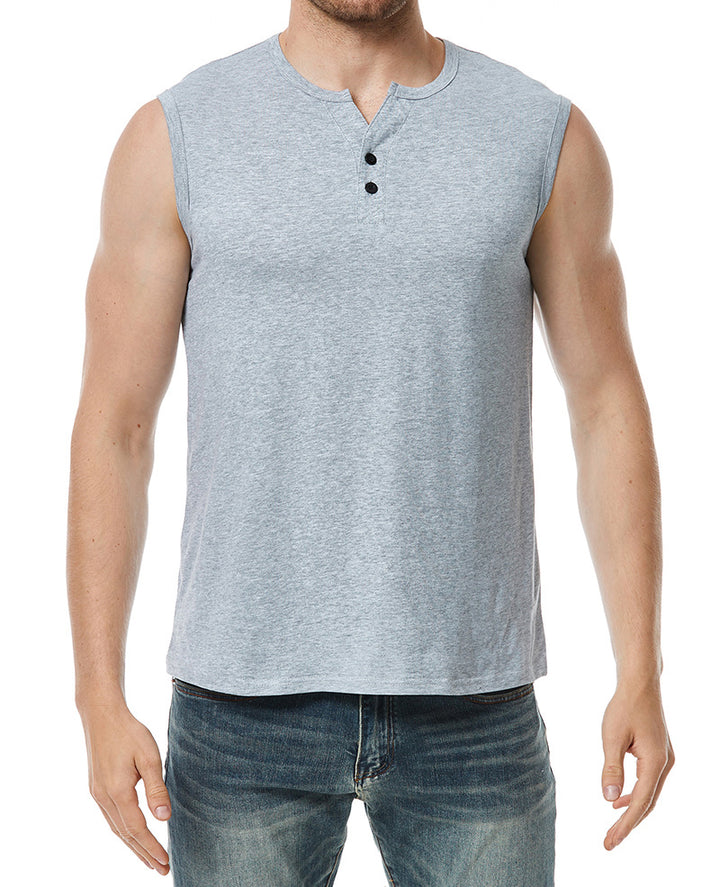 Herren ärmelloses Henley-Shirt mit modernen Knopfdetails Aliams