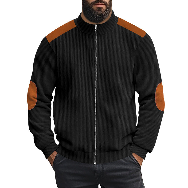 Herren sportliche Strickjacke mit kontrastierenden Lederapplikationen Aliams