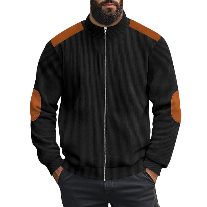 Herren sportliche Strickjacke mit kontrastierenden Lederapplikationen Aliams