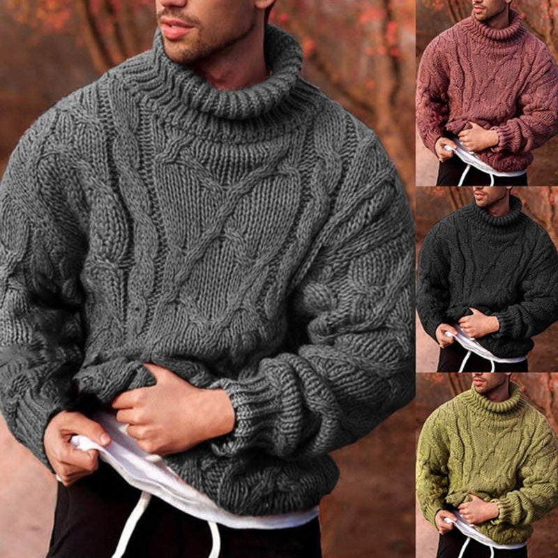 Herren Strickpullover mit hohem Kragen und strukturiertem Zopfmuster Aliams