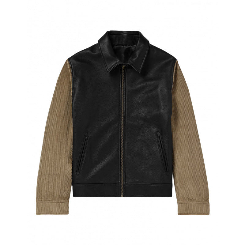 Herren Stilvolle Lederjacke mit Kontrastärmeln Aliams