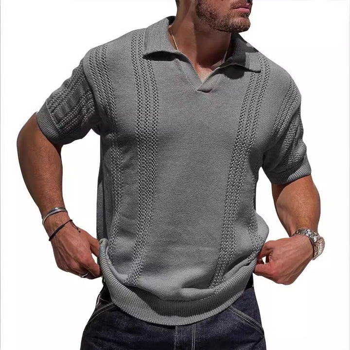 Herren Kurzarm Strickpullover mit strukturierter Oberfläche und Polokragen Aliams