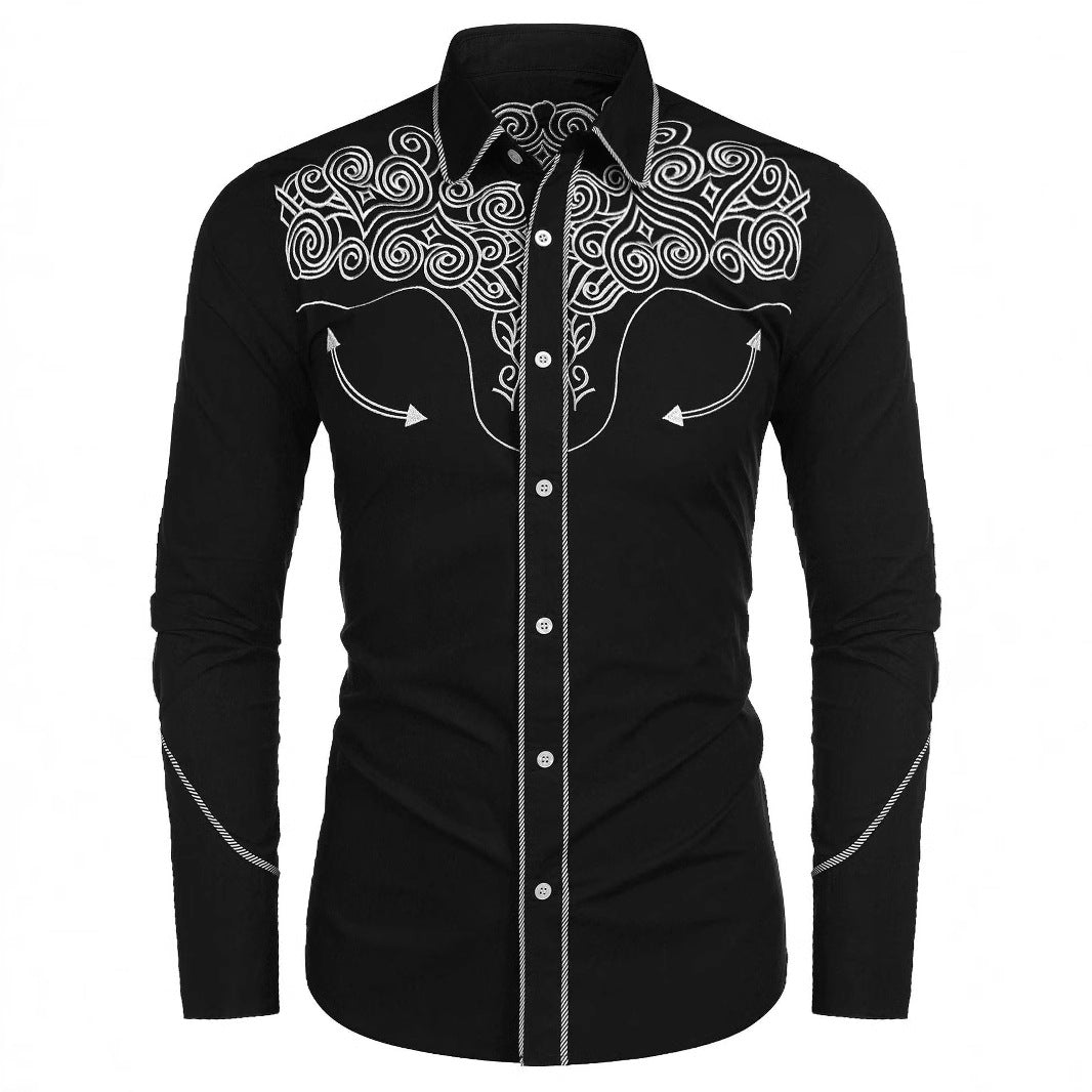 Herren Kunstvoll besticktes Langarmhemd Aliams