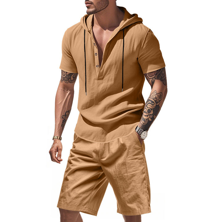 Herren Freizeit-Langarm-Hoodie mit Knopfleiste und Shorts Aliams