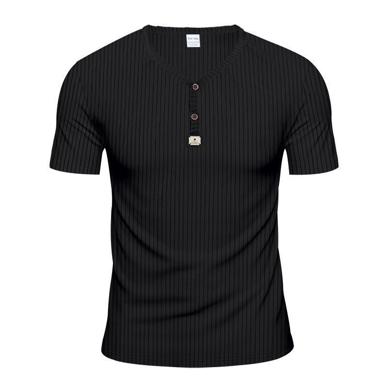 Herren Kurzarm-Henley-T-Shirt mit eleganter Struktur und modischen Knöpfen Aliams