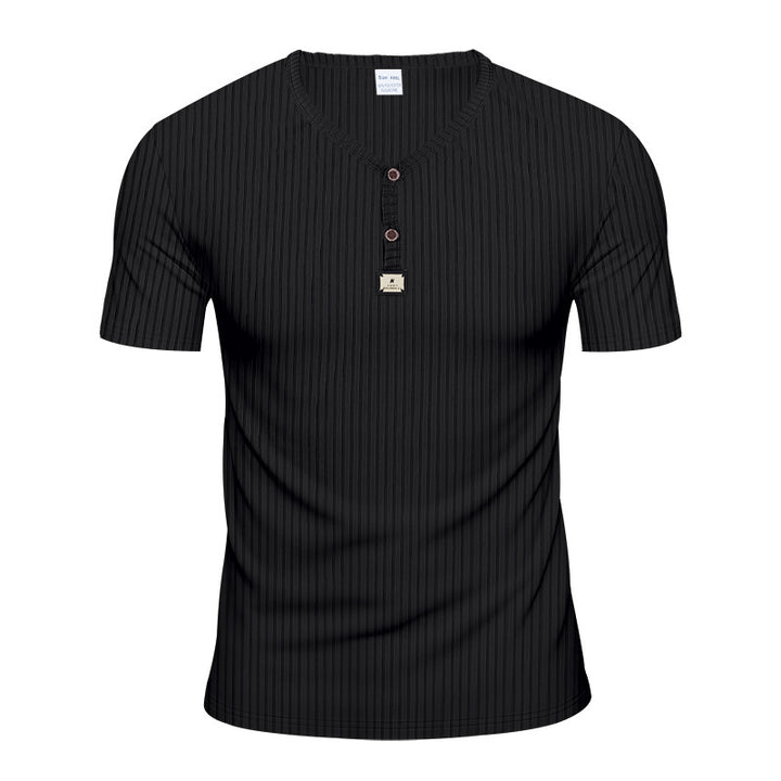 Herren Kurzarm-Henley-T-Shirt mit eleganter Struktur und modischen Knöpfen Aliams