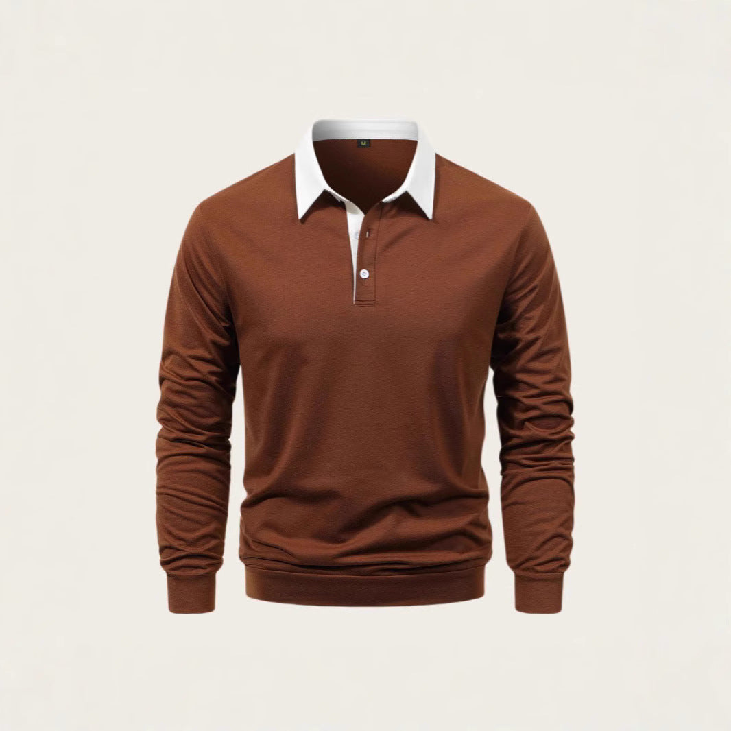 Herren elegantes Langarm-Polohemd mit kontrastierendem Kragen und hochwertiger Baumwolle Aliams