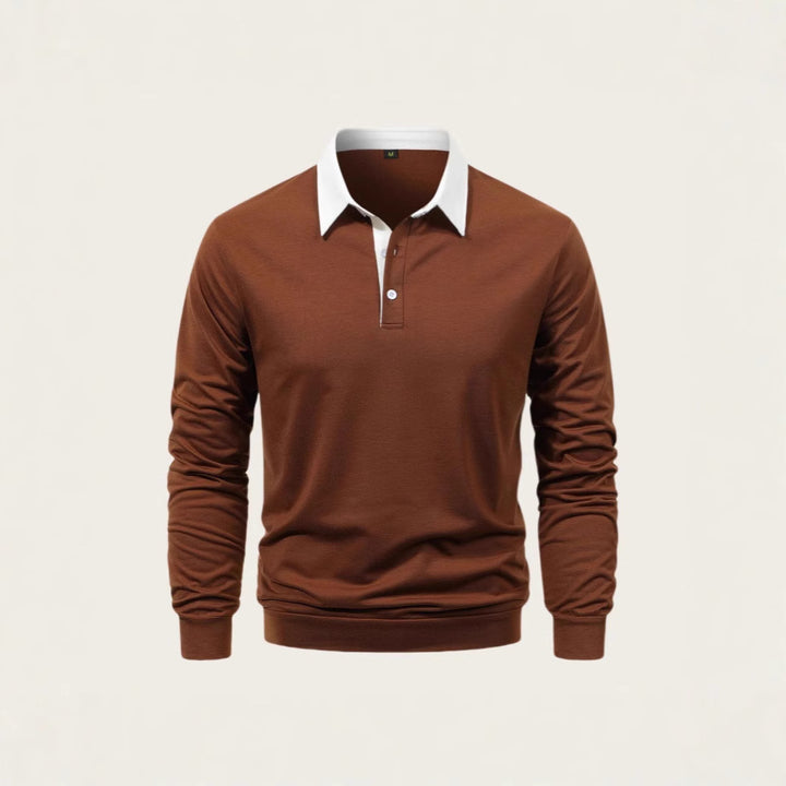 Herren elegantes Langarm-Polohemd mit kontrastierendem Kragen und hochwertiger Baumwolle Aliams