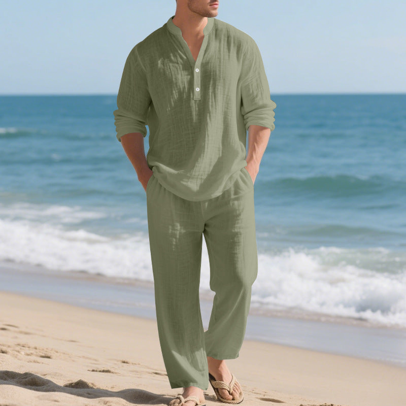 Herren Freizeit-Loungewear-Set mit langärmligem Hemd und bequemen Jogginghosen Aliams