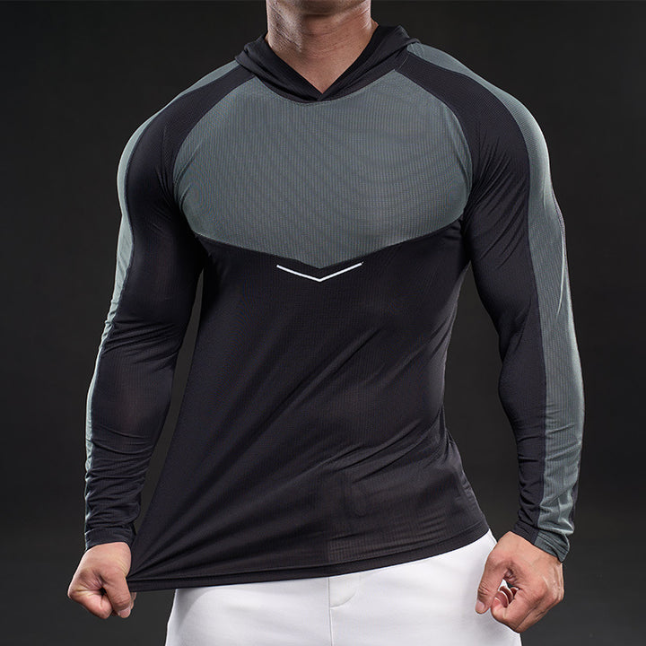 Herren sportliches Langarm-Funktionsshirt mit Kapuze und atmungsaktivem Design Aliams