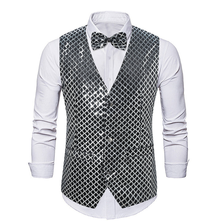 Herren eleganter Pailletten-Blazer mit passendem Fliegenverschluss Aliams