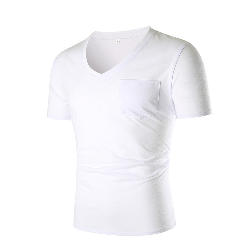 Herren V-Ausschnitt T-Shirt mit Brusttasche und figurbetonter Passform Aliams