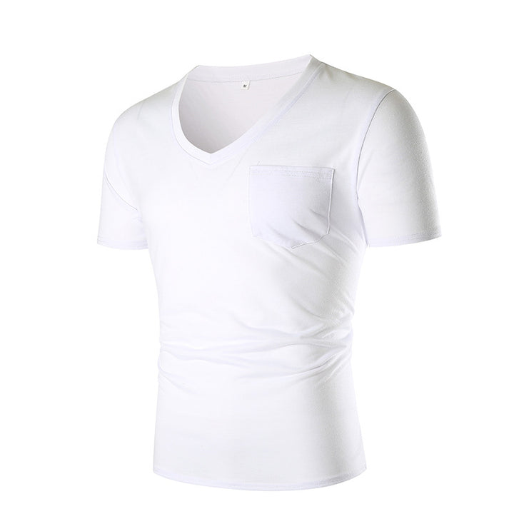 Herren V-Ausschnitt T-Shirt mit Brusttasche und figurbetonter Passform Aliams