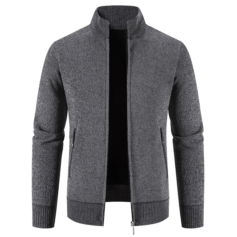 Herren elegante Strickjacke mit hohem Kragen und praktischen Reißverschlusstaschen Aliams