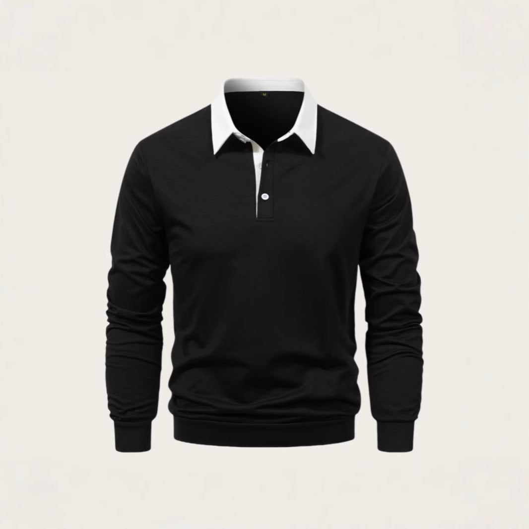 Herren elegantes Langarm-Polohemd mit kontrastierendem Kragen und hochwertiger Baumwolle Aliams