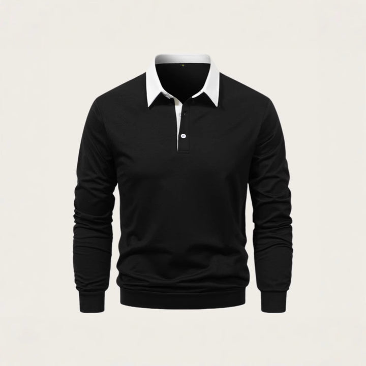 Herren elegantes Langarm-Polohemd mit kontrastierendem Kragen und hochwertiger Baumwolle Aliams