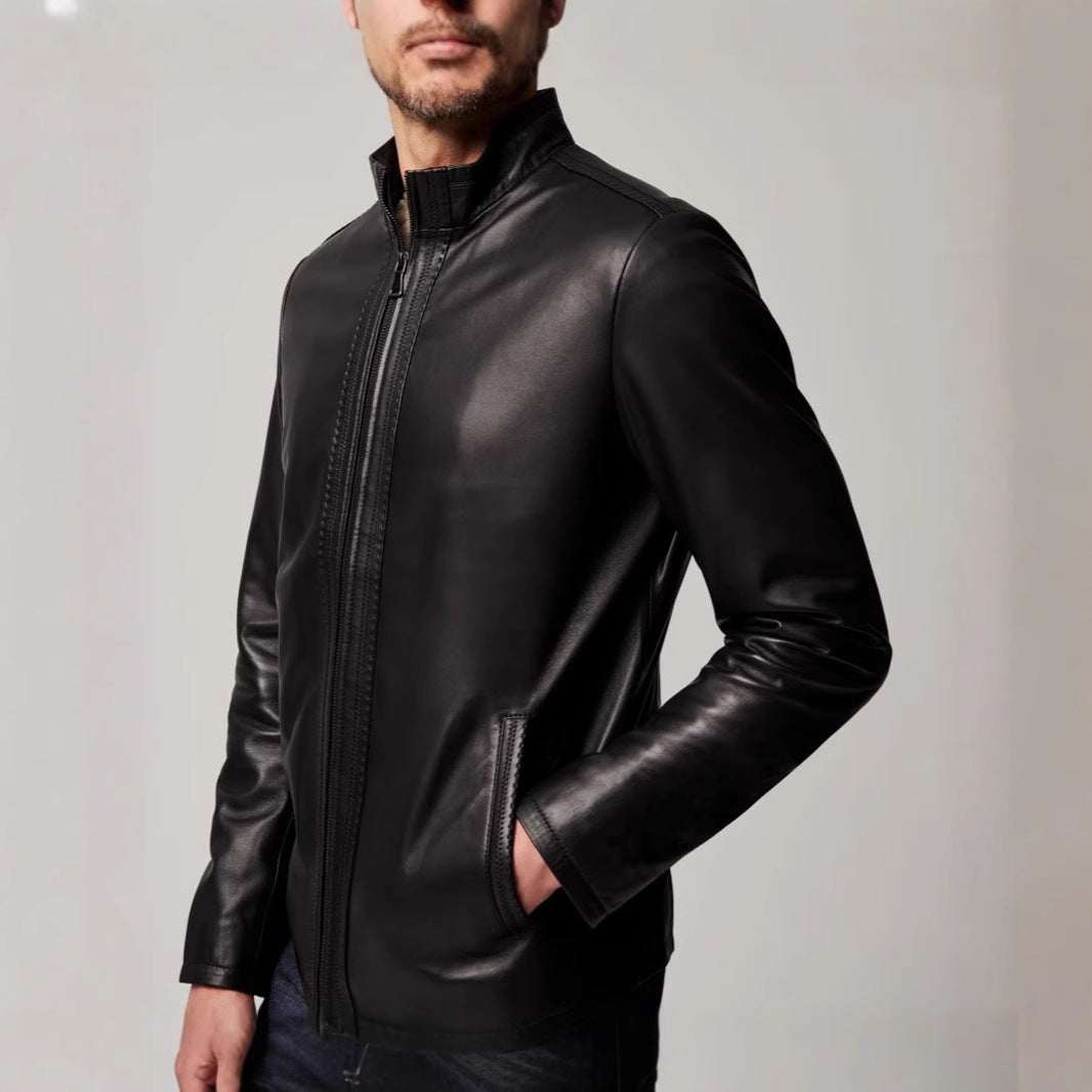 Herren elegante Lederjacke mit hohem Kragen und dezenten Details Aliams