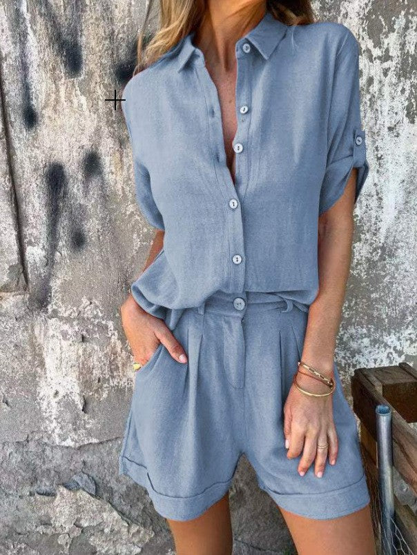 Damen Lässiges Jumpsuit mit Knopfverschlossenem Oberteil und Praktischem Taillenzug Aliams