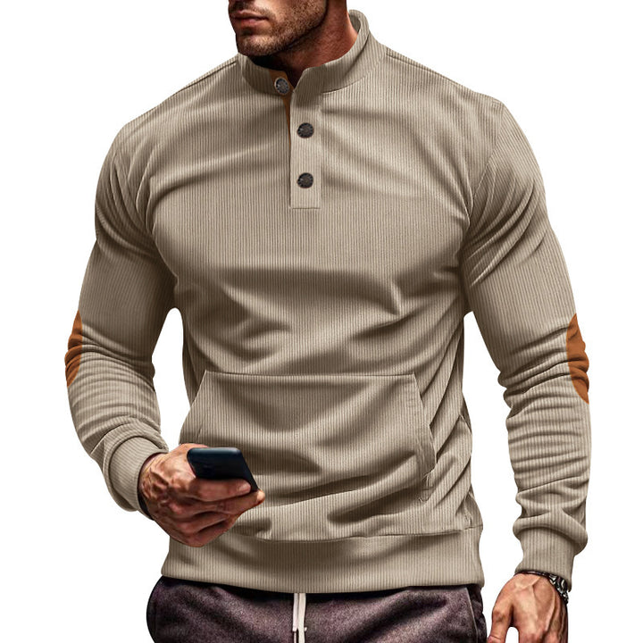 Herren Sweatshirt mit modernem Stehkragen und praktischem Knopfverschluss Aliams