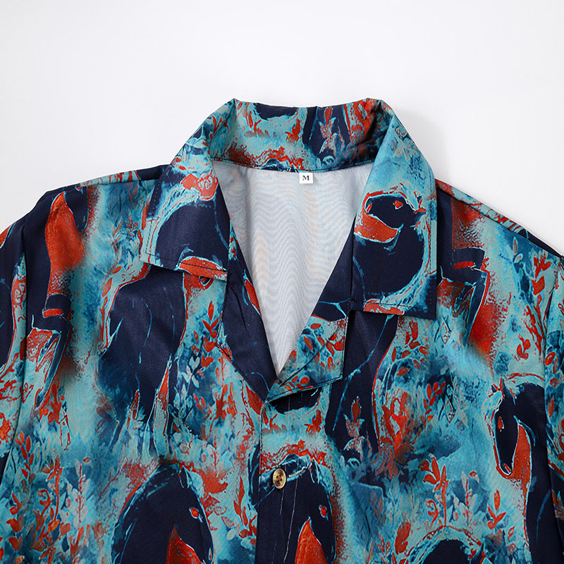 Herren Kurzarmhemd mit aufregendem Pferdemuster und luftiger Baumwollqualität Aliams