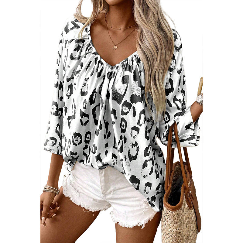 Damen Blusentop mit Lockerer Passform und Schickem Leo-Print Aliams