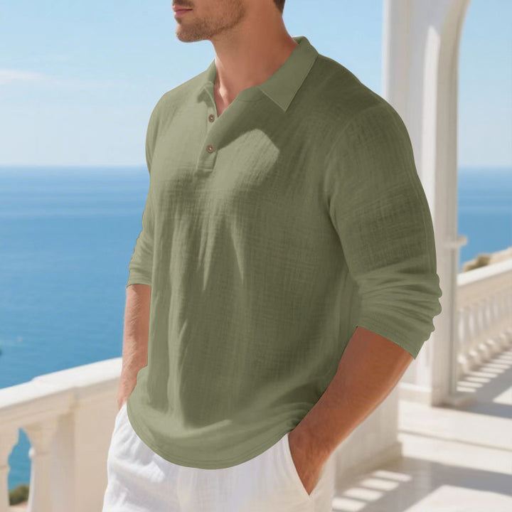 Herren elegantes Langarm-Henley-Shirt mit modischem Knopfdesign und strukturierter Oberfläche Aliams