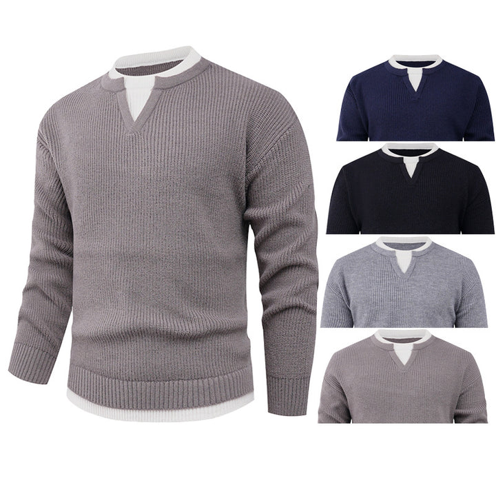 Herren Strickpullover mit V-Ausschnitt und modernem Rippenmuster Aliams