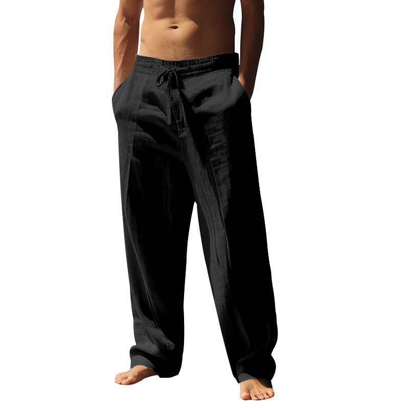 Herren bequeme Leinenhose mit elastischem Bund und seitlichen Taschen Aliams