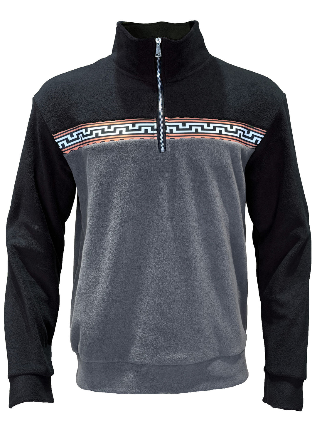 Herren Fleece-Pullover mit stylishem Stehkragen und farblich abgesetztem Muster Aliams