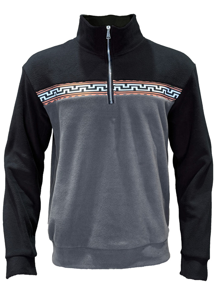 Herren Fleece-Pullover mit stylishem Stehkragen und farblich abgesetztem Muster Aliams