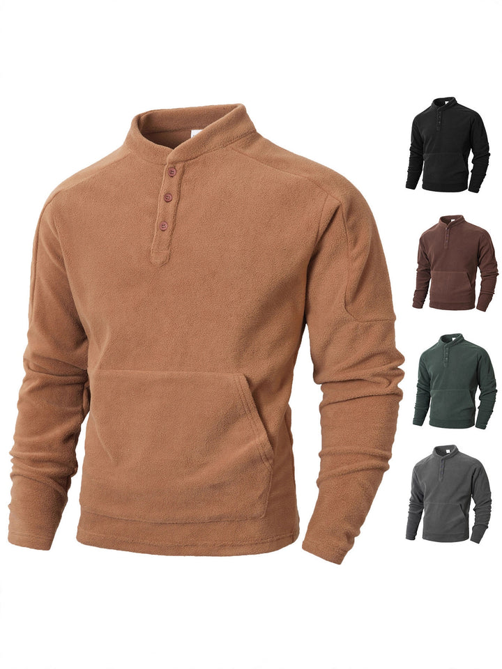 Herren Fleece-Pullover mit modischem Stehkragen und praktischen Knopfdetails Aliams