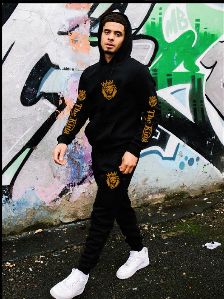 Herren Sportliches Kapuzenpulli und Jogginghose Set mit Königsmotiv Aliams