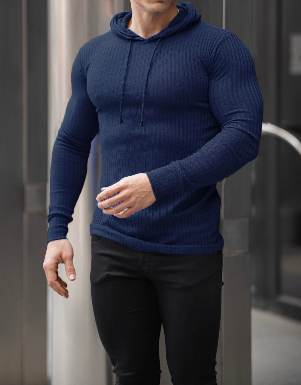 Herren Sportlicher Langarm-Hoodie aus strukturiertem Baumwollmix Aliams