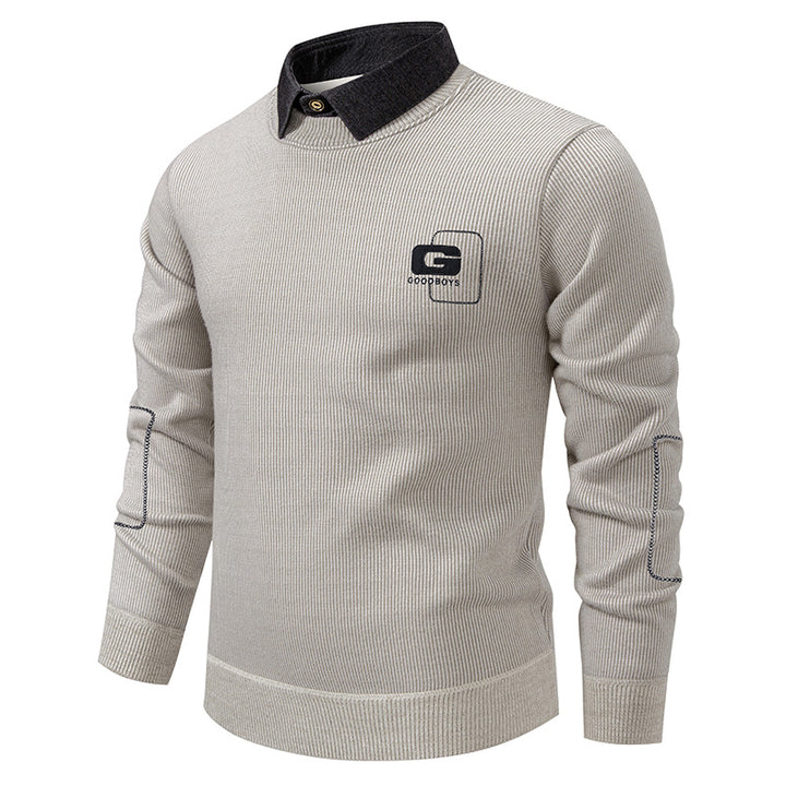 Herren eleganter Pullover mit Kragen und feinem Strickmuster Aliams
