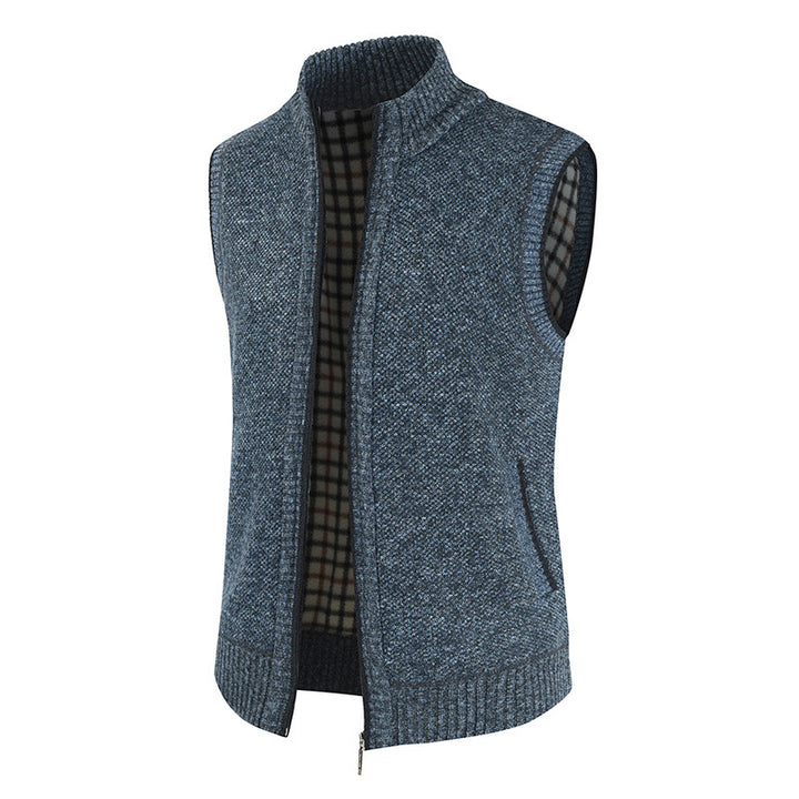 Herren stylische Strickweste mit Stehkragen und durchgehendem Reißverschluss Aliams