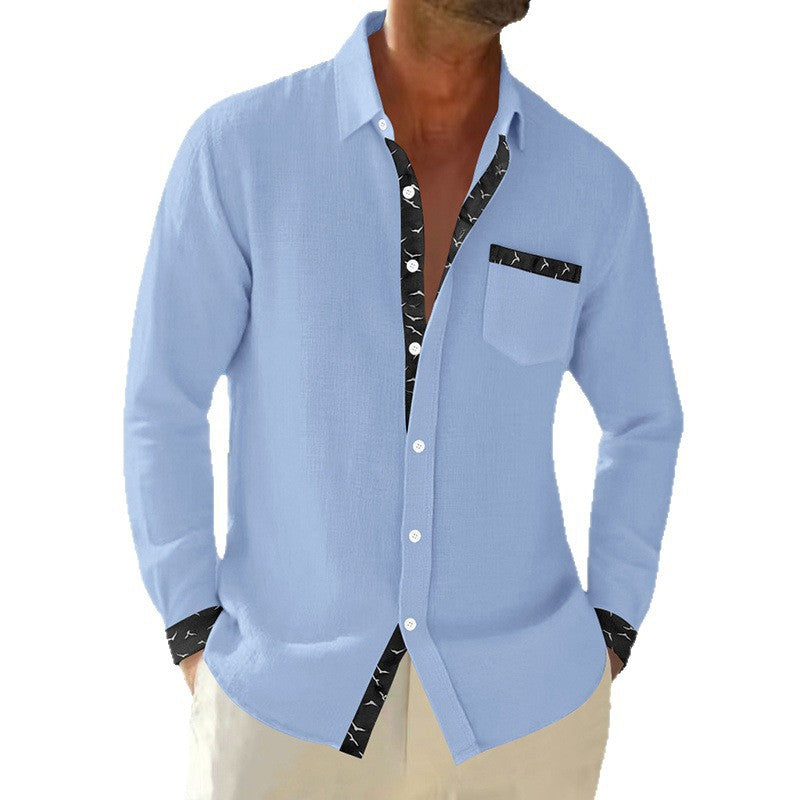 Herren Elegantes Langarmhemd mit Kontrastdetails und Brusttasche Aliams