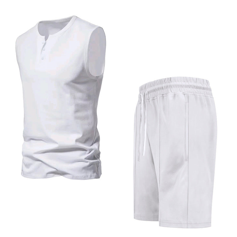 Herren ärmelloses Trainingsoberteil und Shorts-Set aus atmungsaktivem Material Aliams